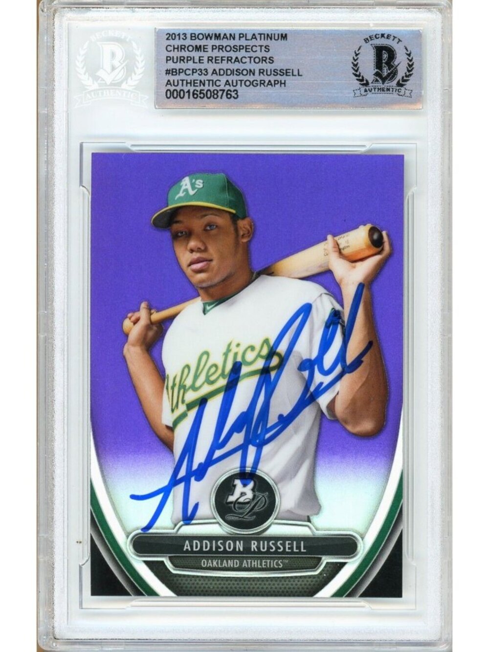 Addison Russell Signed 2013 Bowman Chrome Purple Refractor BPCP33 Card